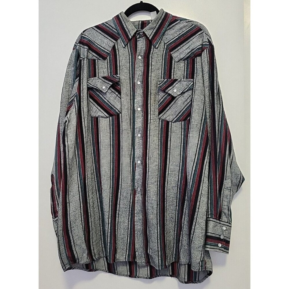 Plains Western Wear Men's Pearl Snap Shirt Vintage Cowboy Rodeo XL